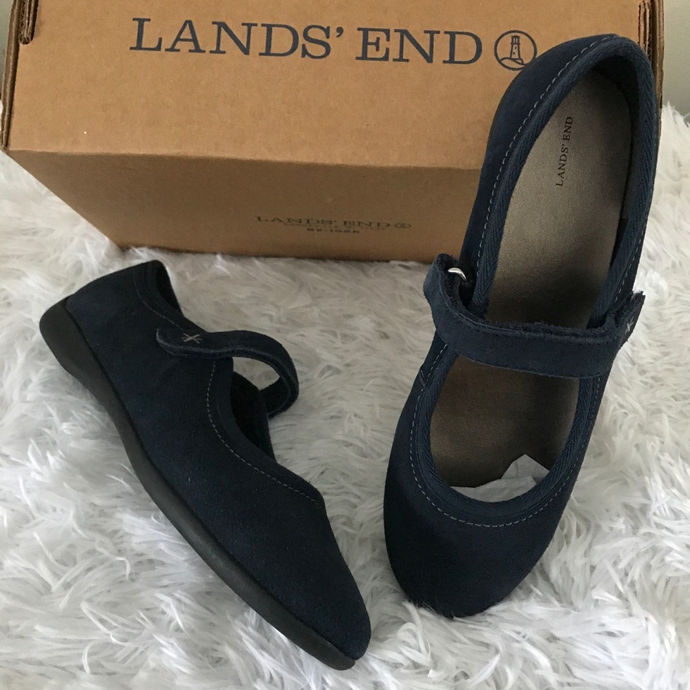 New Navy Blue Suede Mary Janes 5 Youth Lands' End - Picture 6 of 8